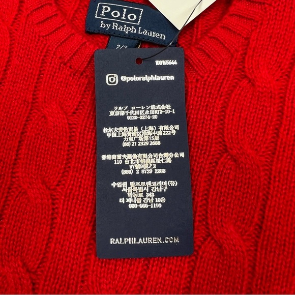 Polo Ralph Lauren Iconic Cable-Knit 100% Cashmere Sweater Red Toddler Size 2/3 - Picture 8 of 11